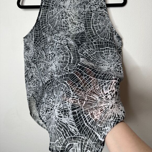 Ovi Black & White Wood Circle Design Keyhole Draped Back Sleeveless Blouse Small - Picture 6 of 11